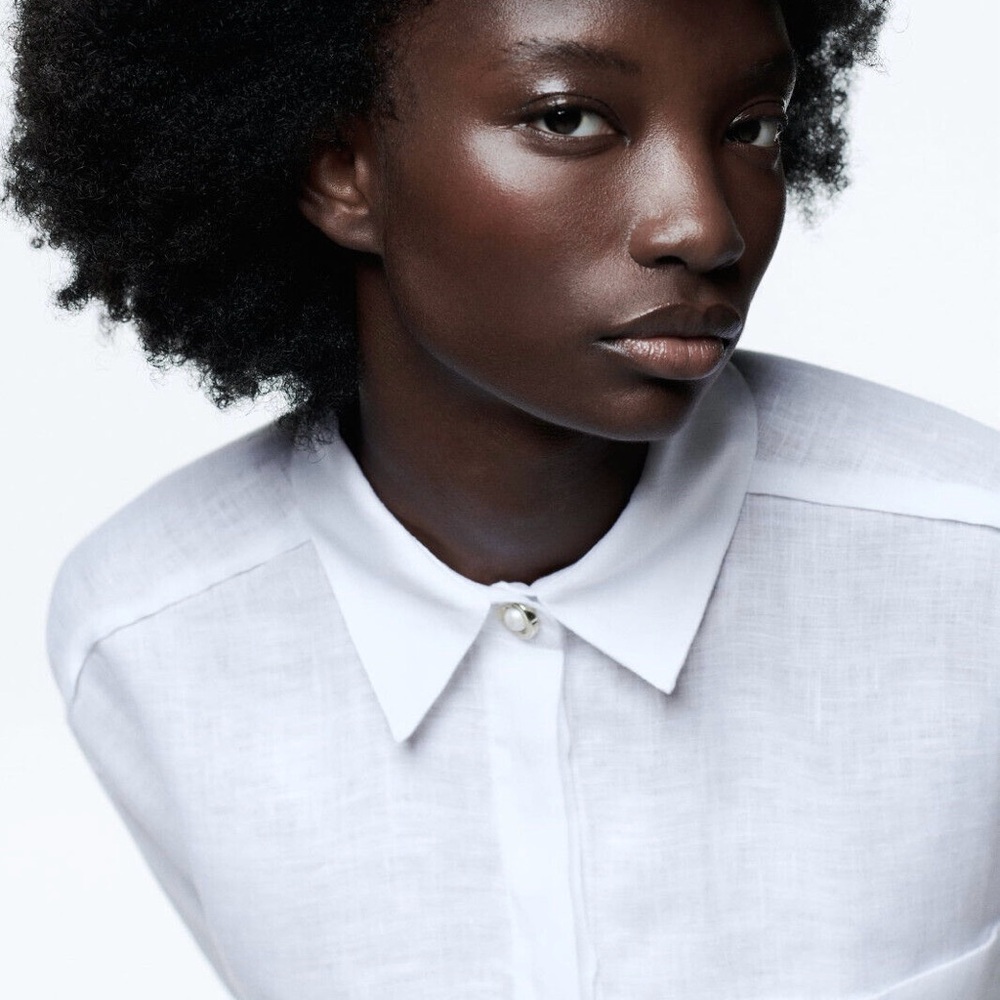 Zara white oversized linen button down shirt Large